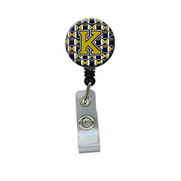 Teachers Aid Letter K Football Blue & Gold Retractable Badge Reel5 x 1 x 2 in. TE893056
